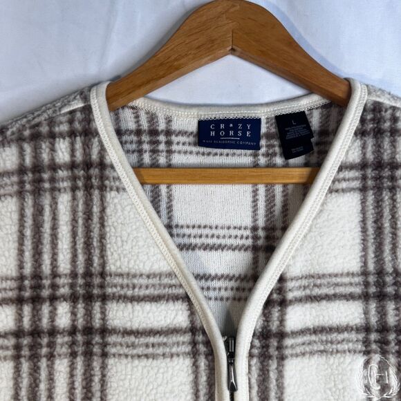 Crazy Horse Fleece Sleeveless Plaid Zip Up Vest Layering Fall Preppy Size Large - Picture 3 of 8